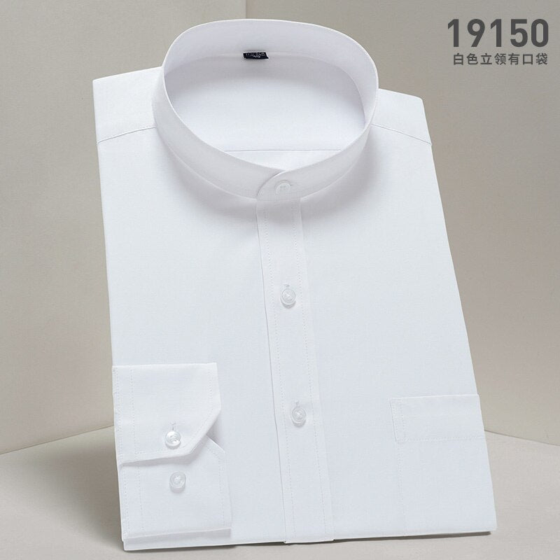 Stand Collar Long Sleeve Slim Fit Dress Shirt