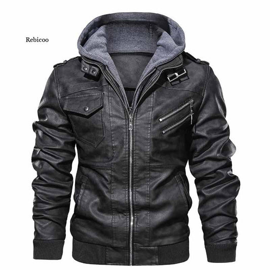 Windproof Hooded Leather Jacket