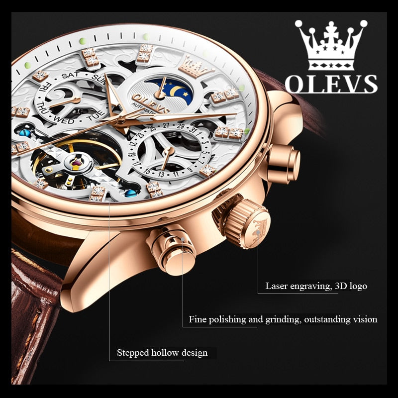 OLEVS Fashion Skeleton Automatic Mechanical Wrist Watch