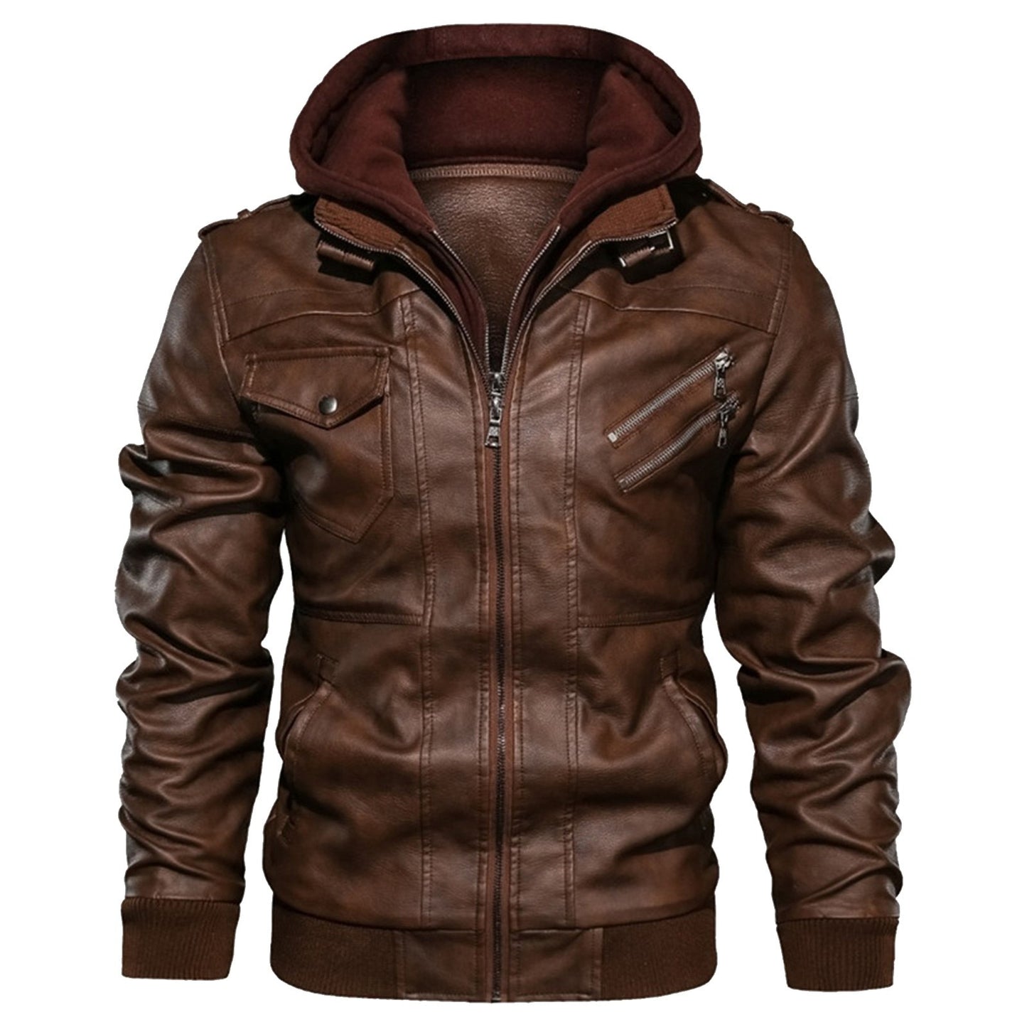 Mens Hooded PU Leather Jacket