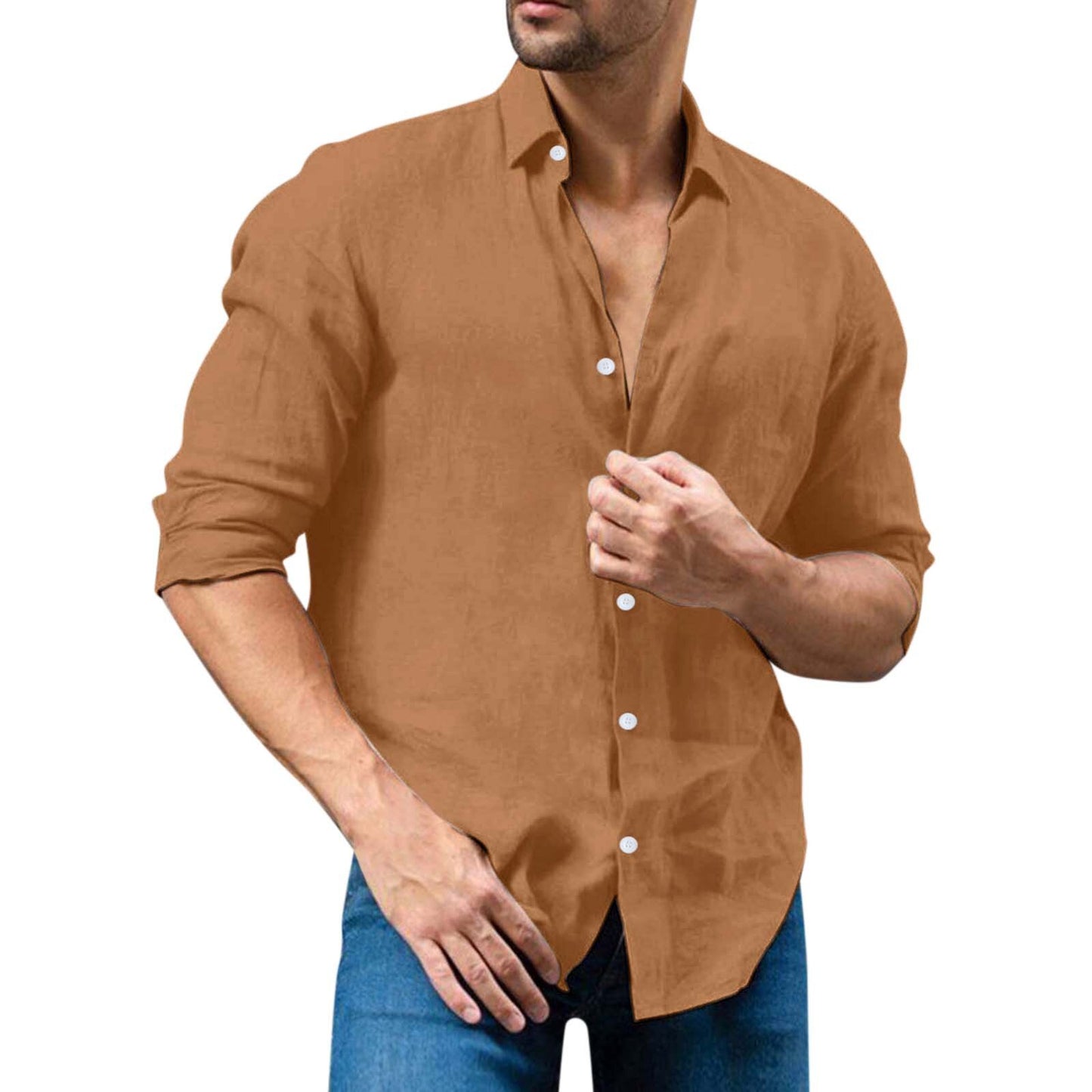 Male Cotton Linen Solid Shirt
