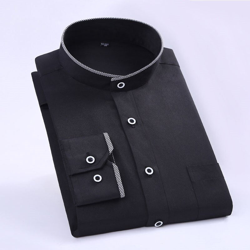 Stand Collar Long Sleeve Slim Fit Dress Shirt