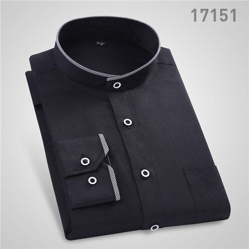 Stand Collar Long Sleeve Slim Fit Dress Shirt