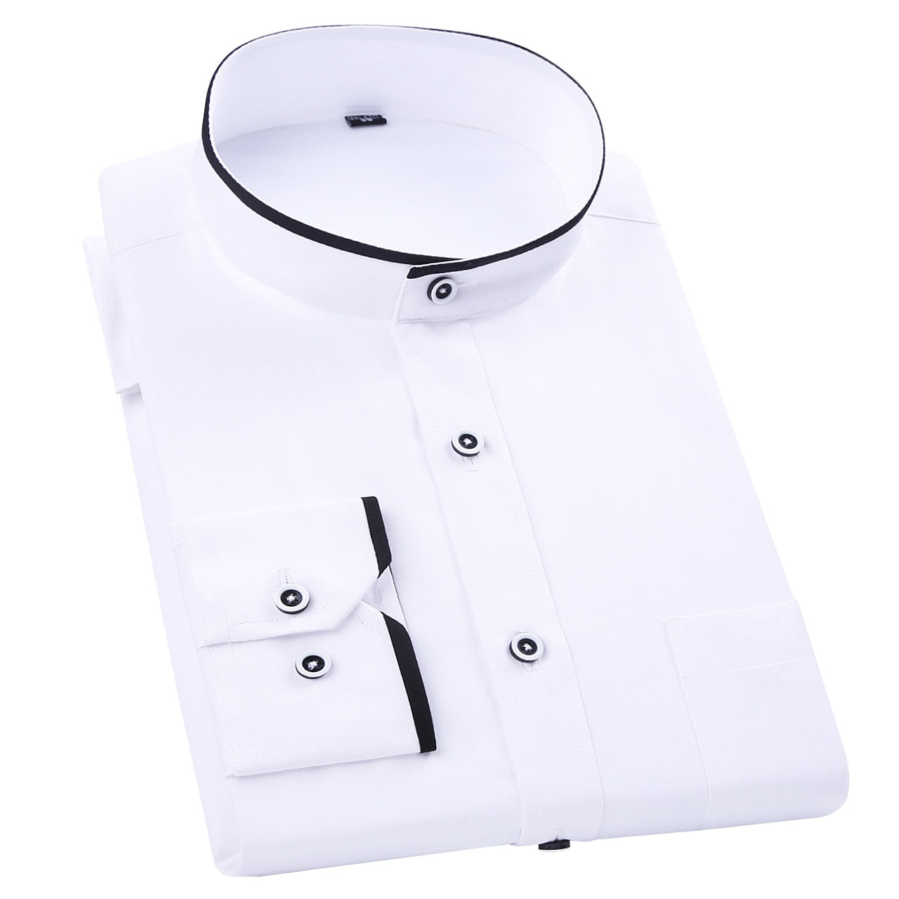 Stand Collar Long Sleeve Slim Fit Dress Shirt