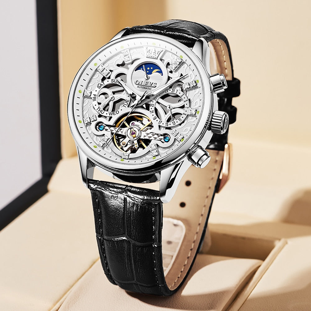 OLEVS Fashion Skeleton Automatic Mechanical Wrist Watch