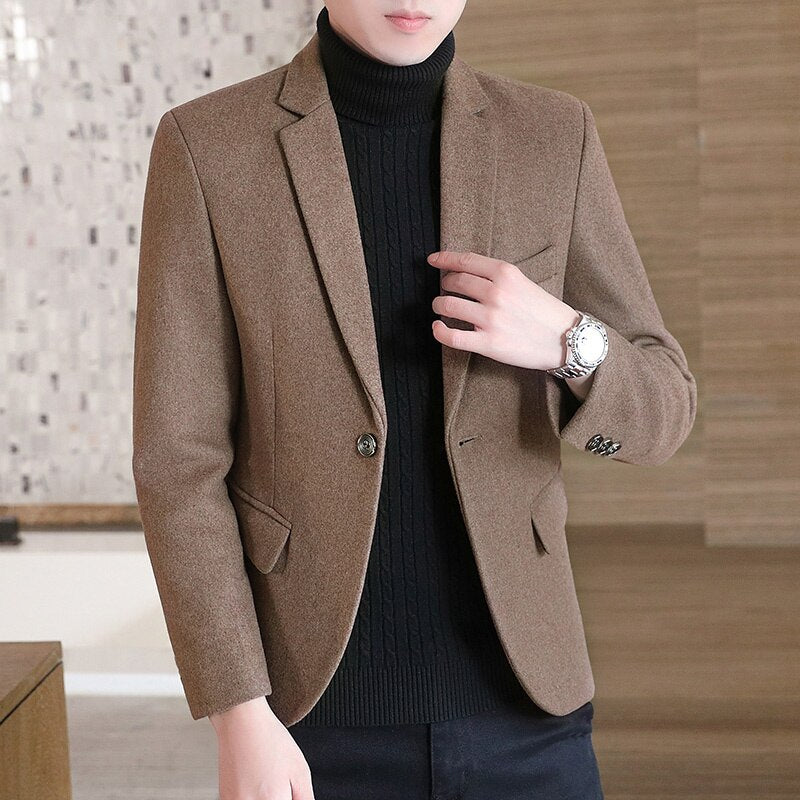 Single Button Business Casual Wool Blended Suit Jacket