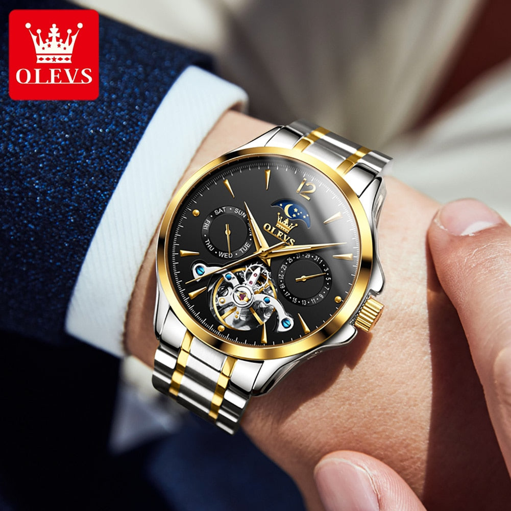 OLEVS Classic Skeleton Tourbillon Automatic Mechanical Watch