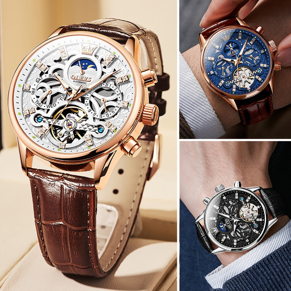 OLEVS Fashion Skeleton Automatic Mechanical Wrist Watch