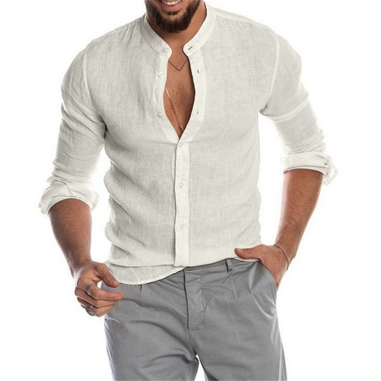 Solid Color Linen Long Sleeve Shirt