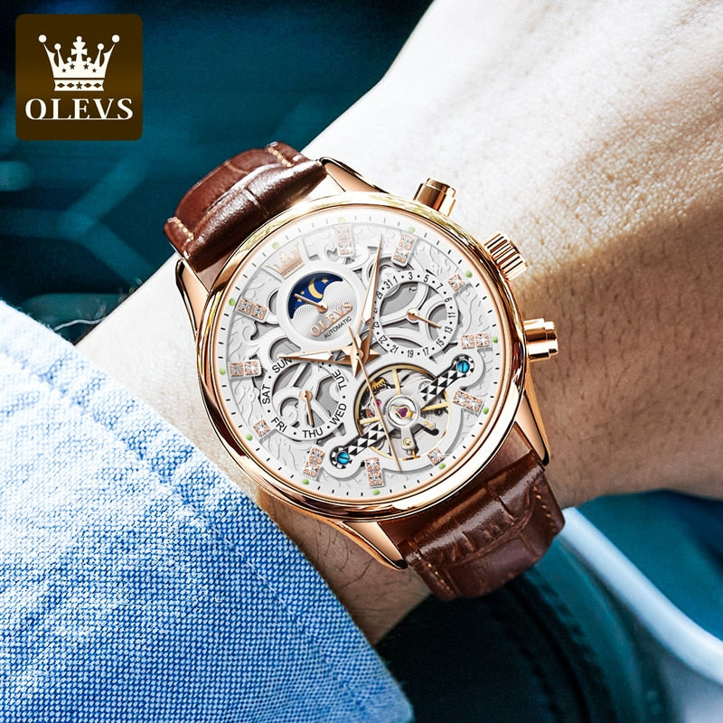 OLEVS Fashion Skeleton Automatic Mechanical Wrist Watch