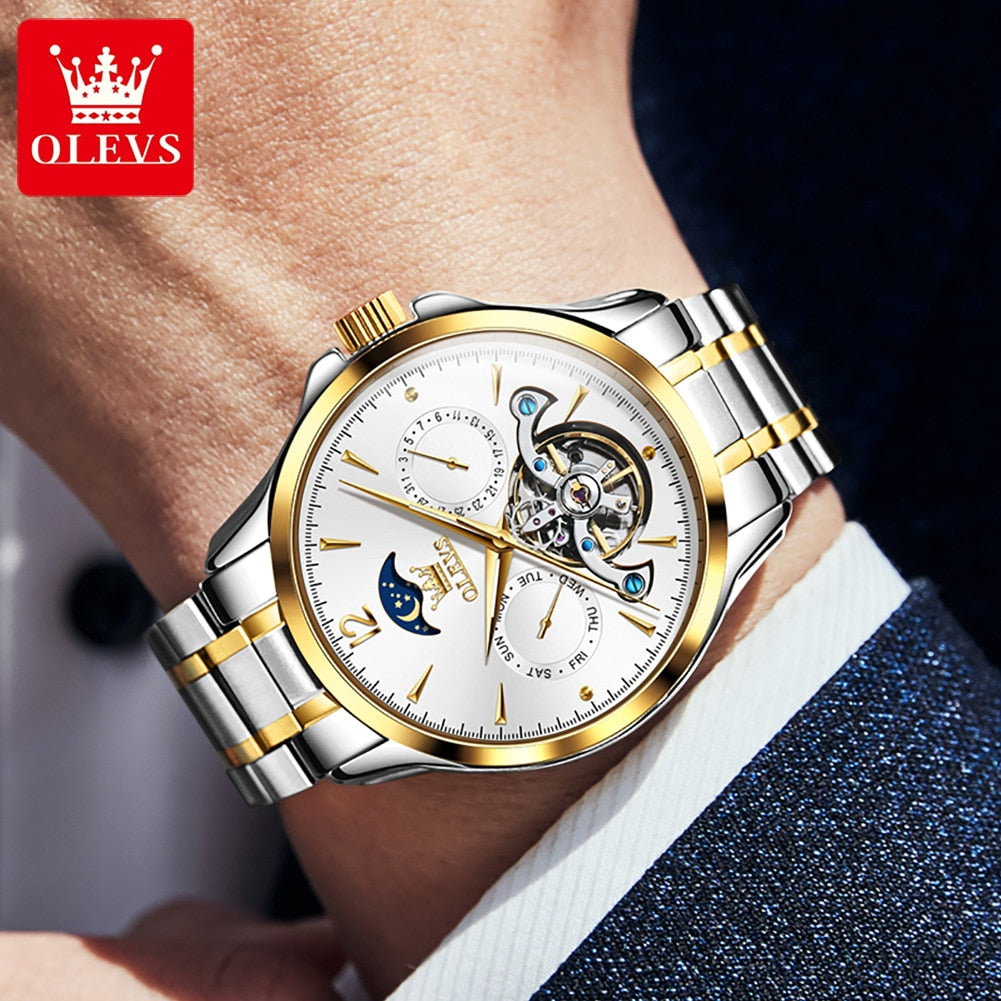 OLEVS Classic Skeleton Tourbillon Automatic Mechanical Watch