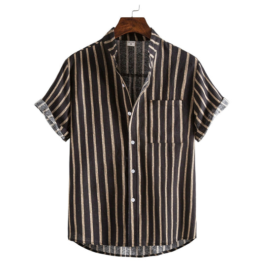 Linen Printed Summer Striped Cotton Shirt