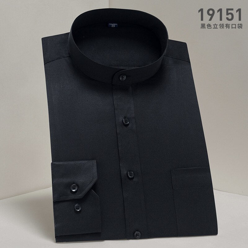 Stand Collar Long Sleeve Slim Fit Dress Shirt