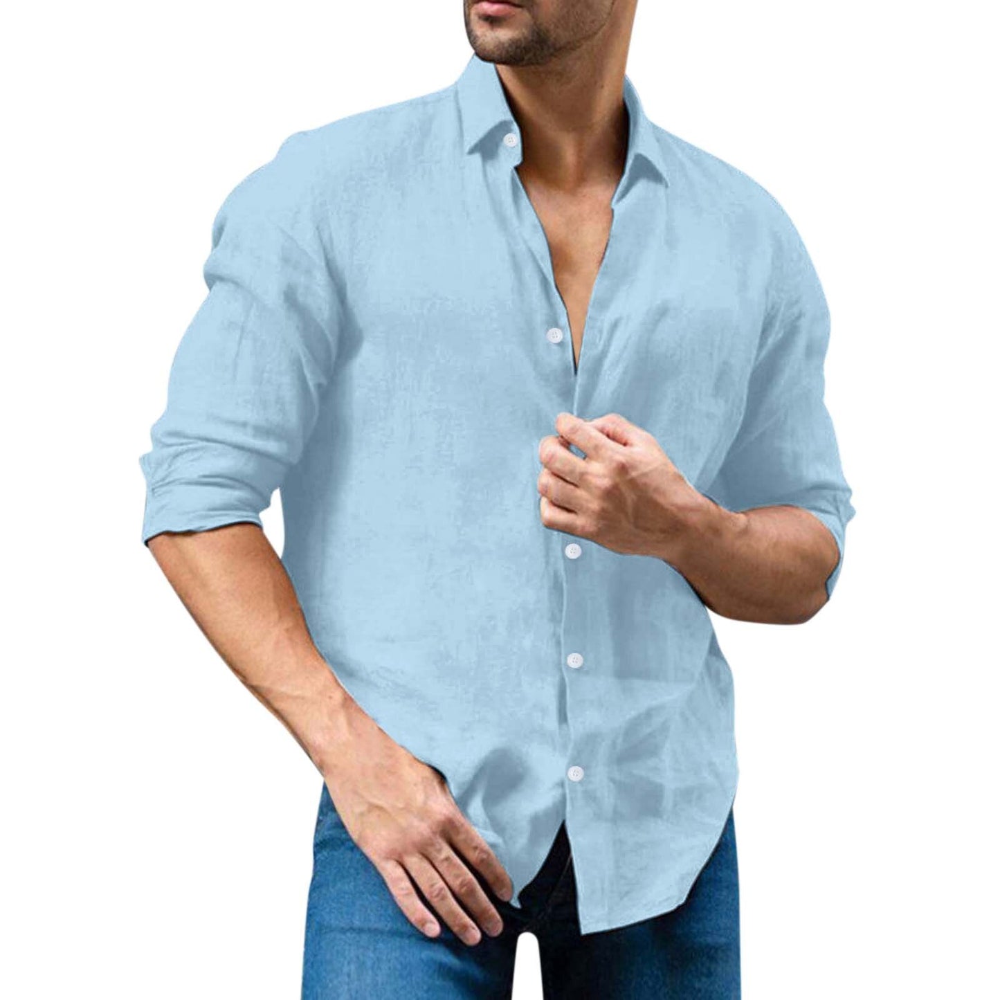 Male Cotton Linen Solid Shirt