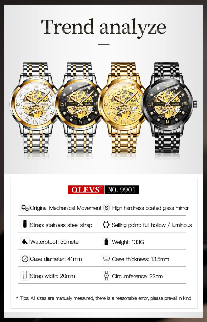 OLEVS Skeleton Luxury Waterproof Watch