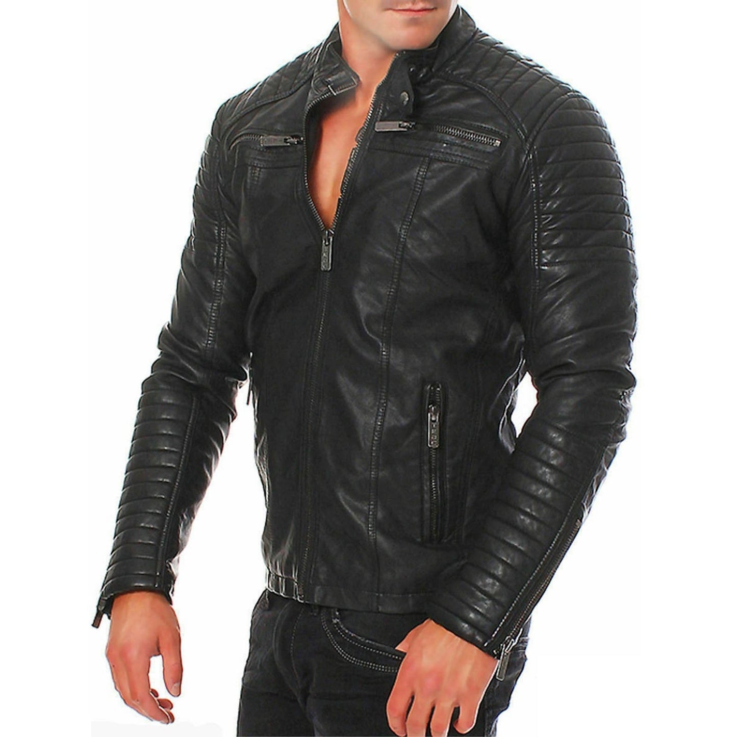 Men's Fashion Stand Collar Leather Jackets