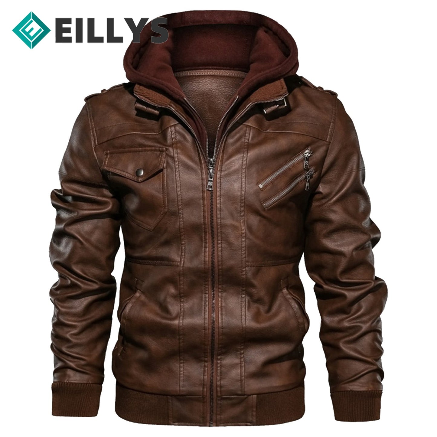 Mens Hooded PU Leather Jacket