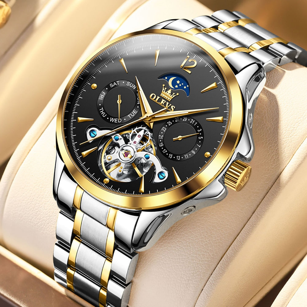 OLEVS Classic Skeleton Tourbillon Automatic Mechanical Watch